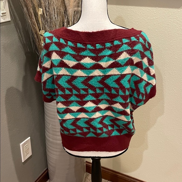 Free People Through The Motions Vest Green & Burgundy Brown Oversized Size Small - Picture 6 of 8